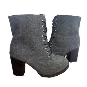 Lane Bryant Wool Blend Chunky Boots 8 Wide Lace Up Stacked Heel Gray Boots Zip